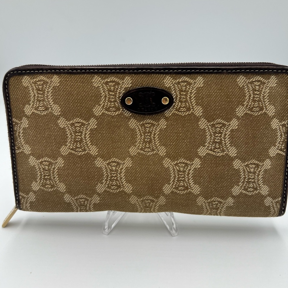 Authentic Celine Beige Denim Zippy Long Wallet